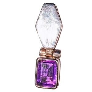 Sterling Silver Purple Sapphire Hinged Pendant 1 inch Stamped 925 Emerald Cut